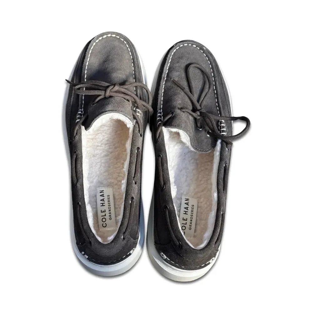 Cole Haan Grand Pro Rally Faux Fur Lined Suede Boat Shoes Size 10.5 Preppy